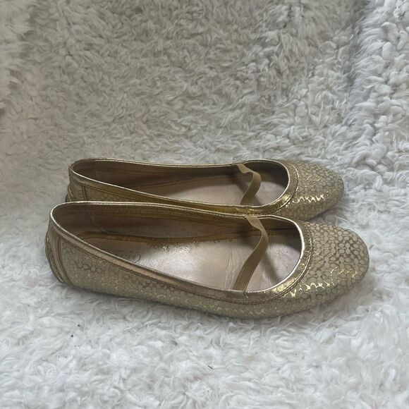 Coach Valari logo leather gold ballerina flats SZ8.5. - Picture 3 of 11